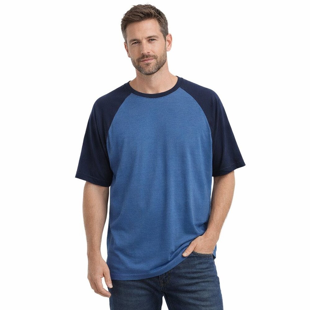 George Men's Two‑Tone Blue Raglan Short Sleeve Crew Neck Tee Shirt XL 46/48